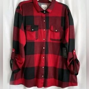New York Laundry women's shirt. Long‎ sleeve. Red-black. Size Plus 3X New NWT